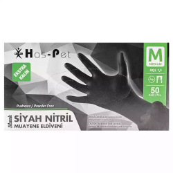 HASPET SİYAH NİTRİL 50Lİ PUDRASIZ MUAYENE ELDİVENİ MEDİUM EXTRA KALIN
