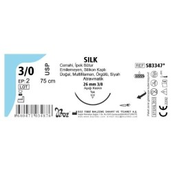 SB3347 İPEK 3/0 26MM 3/8 AŞAĞI KESKİN 75CM TEK İĞNE CERRAHİ SÜTUR