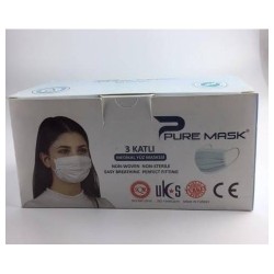 PURE MASK SİYAH 3 KATLI 50Lİ LASTİKLİ MASKE