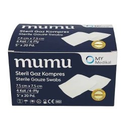 YÜ-CE STERİL 7.5CMX7.5CM SPANÇ 4KAT 100ADET (5'li paket) KLASİK MODEL